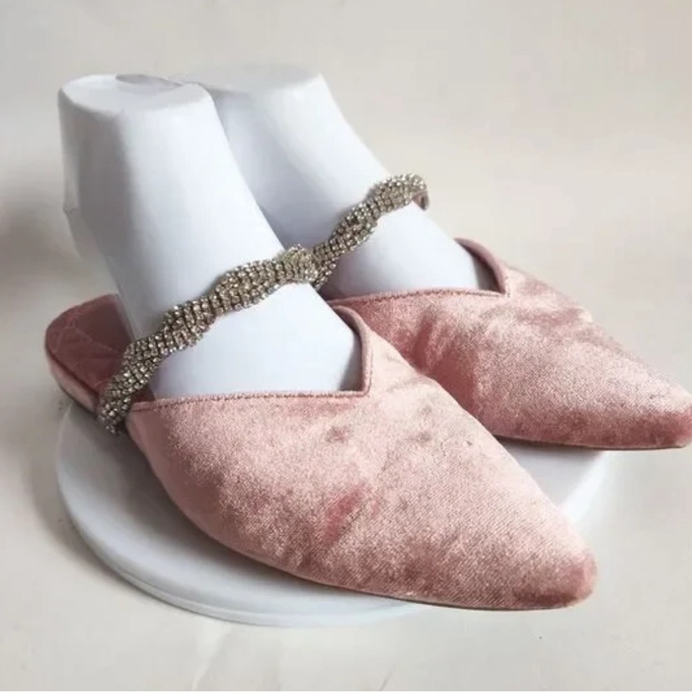 Birdies The Swan Burgundy Crystal Rhinestones Velvet Mule Flats - Womens 9